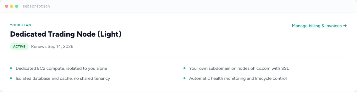 Active subscription card on the dashboard
